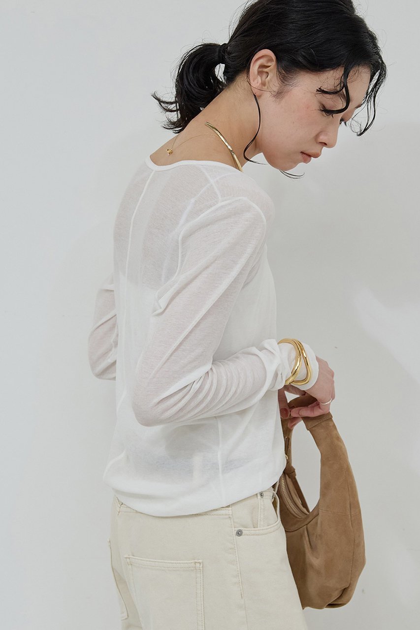 【ガリャルダガランテ/GALLARDAGALANTE】のシアーUネックロンT 人気、トレンドファッション・服の通販 founy(ファニー) 　ファッション　Fashion　レディースファッション　Fashion for Women　トップス・カットソー　Cut & Sew Tops　シャツ・ブラウス・オフィスカジュアル　Elegant Blouses & Button-Ups　ロングTシャツ・Tシャツ　Longline T-Shirts & Tees　カットソー・ベーシックTシャツ　Cut-and-Sewn Tops / Stretch Tees & Basics　インナー　Innerwear　シアー　Sheer, See-Through　ジャケット　Jacket, Outerwear　スリーブ　Sleeve, Long Sleeve / Short Sleeve　ロング　Long, Long-Length　秋　Autumn　other-7|ID: prp329100004705711 ipo3291000000035627412