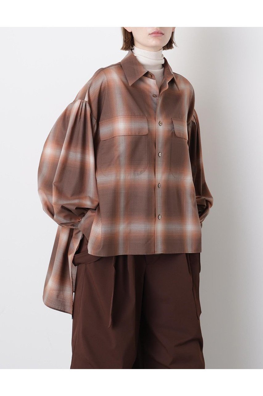 【ヒューエルミュージアム/hueLe Museum】の【STUMBLY】Ombre Check Blouse インテリア・キッズ・メンズ・レディースファッション・服の通販 founy(ファニー) 　ファッション　Fashion　レディースファッション　Fashion for Women　トップス・カットソー　Cut & Sew Tops　シャツ・ブラウス・オフィスカジュアル　Elegant Blouses & Button-Ups　クール　Cool, Chic　シアー　Sheer, See-Through　スリーブ　Sleeve, Long Sleeve / Short Sleeve　ドレープ　Drape, Draping Fabric　フロント　Front, Front Design　ロング　Long, Long-Length　エレガント 上品　Elegant　新作・新入荷　New Arrivals / New In　ブラウン|ID: prp329100004705730 ipo3291000000033984891