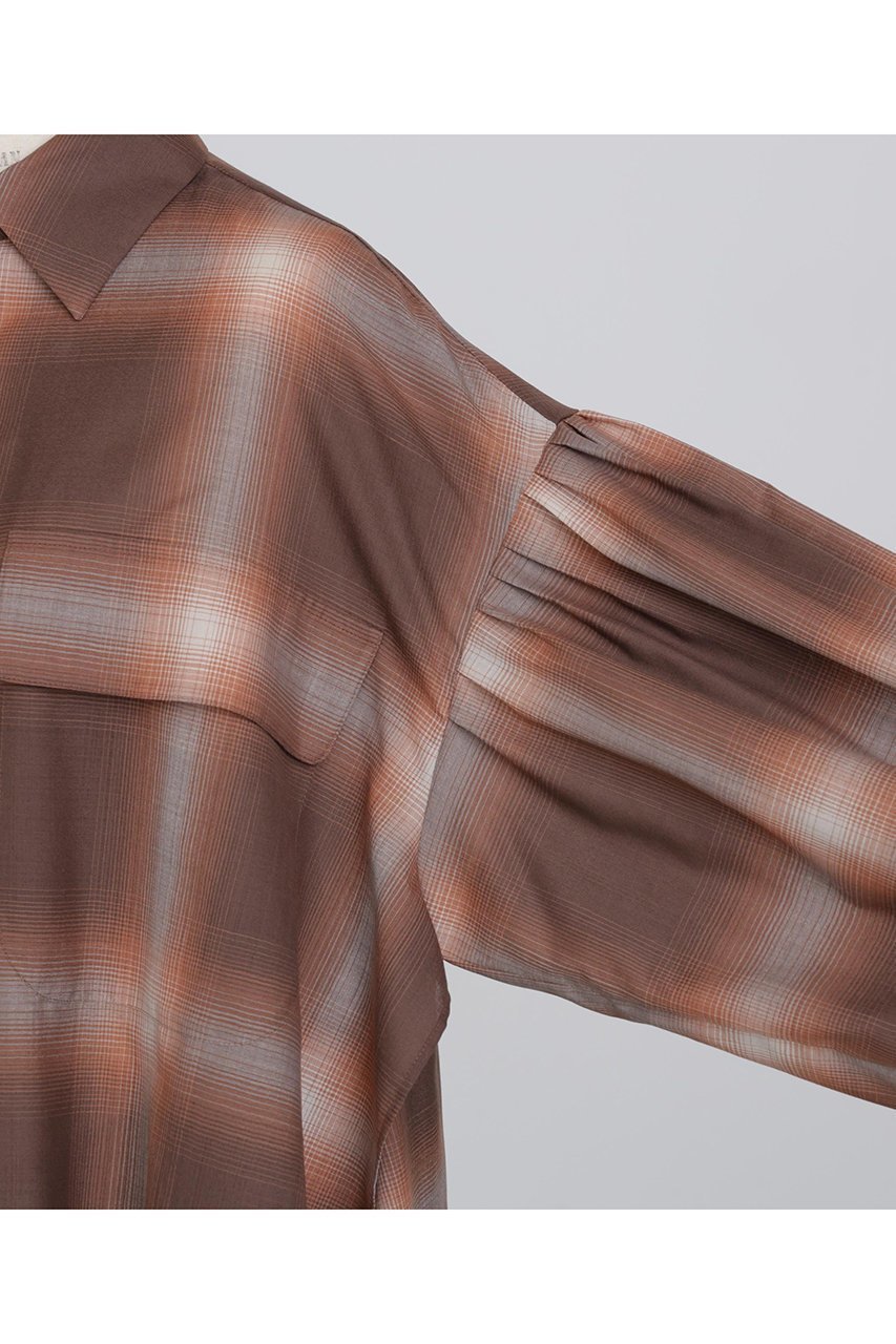 【ヒューエルミュージアム/hueLe Museum】の【STUMBLY】Ombre Check Blouse 人気、トレンドファッション・服の通販 founy(ファニー) 　ファッション　Fashion　レディースファッション　Fashion for Women　トップス・カットソー　Cut & Sew Tops　シャツ・ブラウス・オフィスカジュアル　Elegant Blouses & Button-Ups　クール　Cool, Chic　シアー　Sheer, See-Through　スリーブ　Sleeve, Long Sleeve / Short Sleeve　ドレープ　Drape, Draping Fabric　フロント　Front, Front Design　ロング　Long, Long-Length　エレガント 上品　Elegant　新作・新入荷　New Arrivals / New In　other-5|ID: prp329100004705730 ipo3291000000033984895