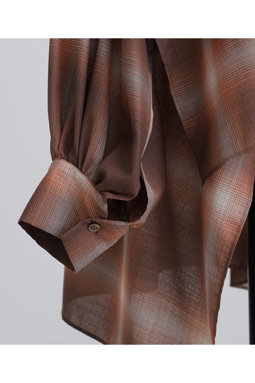 【ヒューエルミュージアム/hueLe Museum】の【STUMBLY】Ombre Check Blouse 人気、トレンドファッション・服の通販 founy(ファニー) 　ファッション　Fashion　レディースファッション　Fashion for Women　トップス・カットソー　Cut & Sew Tops　シャツ・ブラウス・オフィスカジュアル　Elegant Blouses & Button-Ups　クール　Cool, Chic　シアー　Sheer, See-Through　スリーブ　Sleeve, Long Sleeve / Short Sleeve　ドレープ　Drape, Draping Fabric　フロント　Front, Front Design　ロング　Long, Long-Length　エレガント 上品　Elegant　新作・新入荷　New Arrivals / New In　other-6|ID: prp329100004705730 ipo3291000000033984896