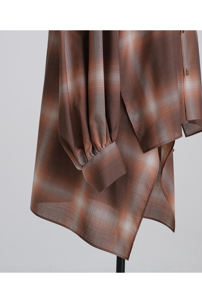 【ヒューエルミュージアム/hueLe Museum】の【STUMBLY】Ombre Check Blouse 人気、トレンドファッション・服の通販 founy(ファニー) 　ファッション　Fashion　レディースファッション　Fashion for Women　トップス・カットソー　Cut & Sew Tops　シャツ・ブラウス・オフィスカジュアル　Elegant Blouses & Button-Ups　クール　Cool, Chic　シアー　Sheer, See-Through　スリーブ　Sleeve, Long Sleeve / Short Sleeve　ドレープ　Drape, Draping Fabric　フロント　Front, Front Design　ロング　Long, Long-Length　エレガント 上品　Elegant　新作・新入荷　New Arrivals / New In　other-7|ID: prp329100004705730 ipo3291000000033984897
