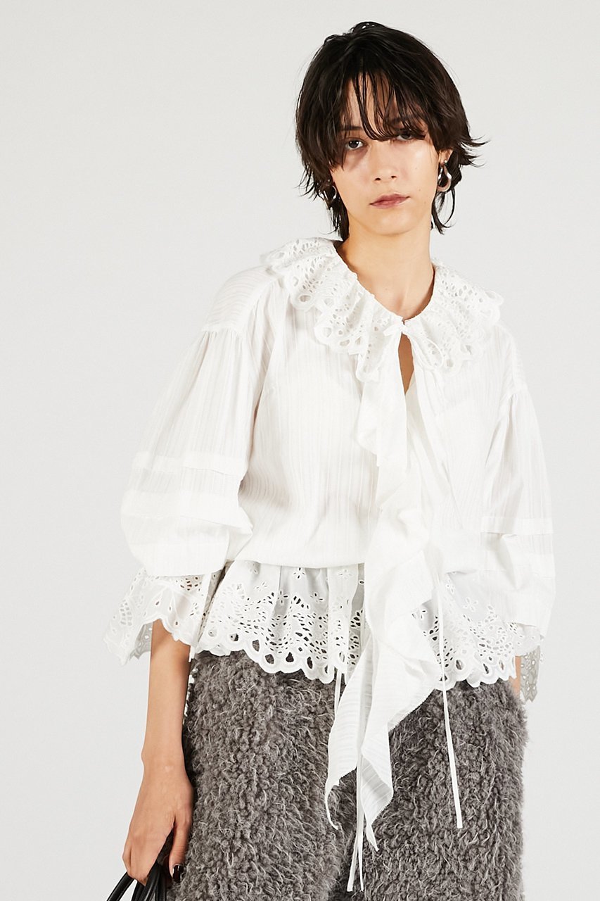 【プランク プロジェクト/PRANK PROJECT】のエンブロイダリーラッフルブラウス 人気、トレンドファッション・服の通販 founy(ファニー) 　ファッション　Fashion　レディースファッション　Fashion for Women　トップス・カットソー　Cut & Sew Tops　シャツ・ブラウス・オフィスカジュアル　Elegant Blouses & Button-Ups　おすすめ　Recommended / Our Picks　ジャケット　Jacket, Outerwear　スリーブ　Sleeve, Long Sleeve / Short Sleeve　フリル　Frill, Ruffle　マニッシュ　Mannish, Boyish　ラッフル　Ruffle, Frill　ロング　Long, Long-Length　冬　Winter / This Winter　新作・新入荷　New Arrivals / New In　春　Spring　other-2|ID: prp329100004706793 ipo3291000000033994944