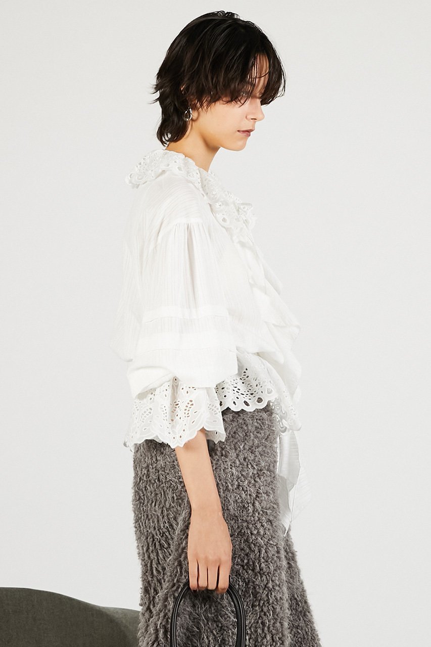 【プランク プロジェクト/PRANK PROJECT】のエンブロイダリーラッフルブラウス 人気、トレンドファッション・服の通販 founy(ファニー) 　ファッション　Fashion　レディースファッション　Fashion for Women　トップス・カットソー　Cut & Sew Tops　シャツ・ブラウス・オフィスカジュアル　Elegant Blouses & Button-Ups　おすすめ　Recommended / Our Picks　ジャケット　Jacket, Outerwear　スリーブ　Sleeve, Long Sleeve / Short Sleeve　フリル　Frill, Ruffle　マニッシュ　Mannish, Boyish　ラッフル　Ruffle, Frill　ロング　Long, Long-Length　冬　Winter / This Winter　新作・新入荷　New Arrivals / New In　春　Spring　other-5|ID: prp329100004706793 ipo3291000000033994947