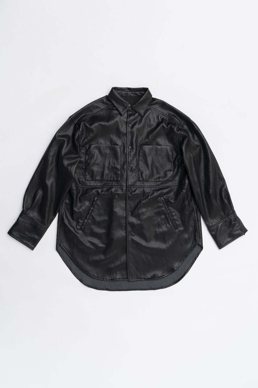 【プランク プロジェクト/PRANK PROJECT】のシンセティックレザーオーバーシャツ 人気、トレンドファッション・服の通販 founy(ファニー) 　ファッション　Fashion　レディースファッション　Fashion for Women　トップス・カットソー　Cut & Sew Tops　シャツ・ブラウス・オフィスカジュアル　Elegant Blouses & Button-Ups　スリーブ　Sleeve, Long Sleeve / Short Sleeve　フェイクレザー　Faux Leather, PU Leather　マニッシュ　Mannish, Boyish　リラックス　Relax, Relaxed Fit　ロング　Long, Long-Length　新作・新入荷　New Arrivals / New In　 other-1|ID: prp329100004706796 ipo3291000000033994966