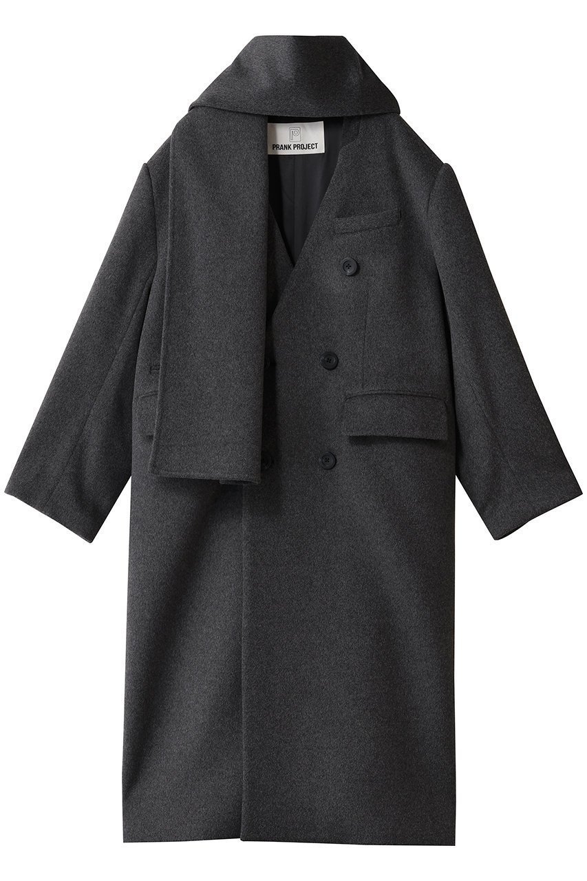 【プランク プロジェクト/PRANK PROJECT】のマフラー付きコート インテリア・キッズ・メンズ・レディースファッション・服の通販 founy(ファニー) 　ファッション　Fashion　レディースファッション　Fashion for Women　アウター　Coat / Outerwear Collection　コート・ロングコート・ピーコート　Long Coats, Peacoats & More　マフラー・スヌード / 冬小物の定番　Scarves & Mufflers　ショルダー　Shoulder, Shoulder Strap　マニッシュ　Mannish, Boyish　マフラー　Scarf, Muffler　ロング　Long, Long-Length　GRY(グレー)|ID: prp329100004706806 ipo3291000000035725836