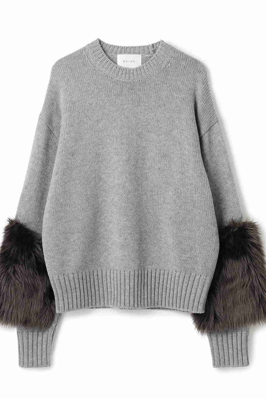 【ベイジ,/BEIGE,】の【9/26 12:00販売開始】CHESTER / フェイクファークルーネックニット インテリア・キッズ・メンズ・レディースファッション・服の通販 founy(ファニー) 　ファッション　Fashion　レディースファッション　Fashion for Women　トップス・カットソー　Cut & Sew Tops　ニット　Knit Tops & Sweaters　カジュアルプルオーバー・ニットトップス　Pullovers & Knit Tops / Casual Pullovers　ダウン　Down, Puffer　デニム　Denim, Jeans Material　フェイクファー　Faux Fur, Imitation Fur　リュクス　Luxury, Elegant, High-End, Chic　Md.Gray|ID: prp329100004707918 ipo3291000000034004248