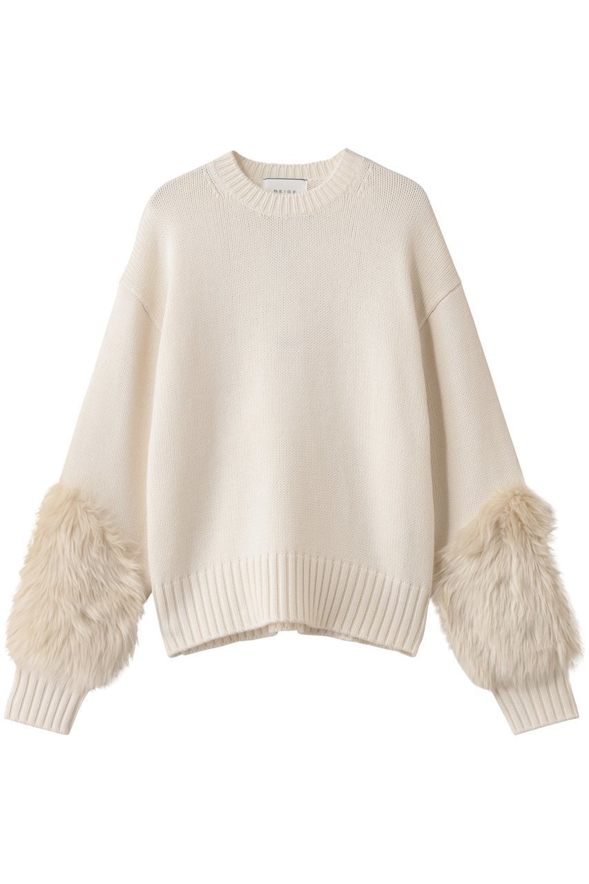 【ベイジ,/BEIGE,】のCHESTER / フェイクファークルーネックニット インテリア・キッズ・メンズ・レディースファッション・服の通販 founy(ファニー) 　ファッション　Fashion　レディースファッション　Fashion for Women　トップス・カットソー　Cut & Sew Tops　ニット　Knit Tops & Sweaters　カジュアルプルオーバー・ニットトップス　Pullovers & Knit Tops / Casual Pullovers　ダウン　Down, Puffer　デニム　Denim, Jeans Material　フェイクファー　Faux Fur, Imitation Fur　リュクス　Luxury, Elegant, High-End, Chic　再入荷　Restock / Back in Stock　Bone|ID: prp329100004707918 ipo3291000000035512452