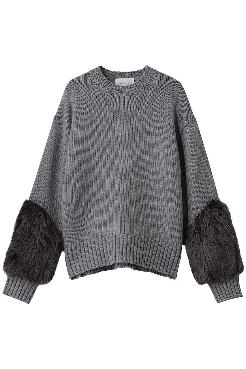 【ベイジ,/BEIGE,】のCHESTER / フェイクファークルーネックニット インテリア・キッズ・メンズ・レディースファッション・服の通販 founy(ファニー) 　ファッション　Fashion　レディースファッション　Fashion for Women　トップス・カットソー　Cut & Sew Tops　ニット　Knit Tops & Sweaters　カジュアルプルオーバー・ニットトップス　Pullovers & Knit Tops / Casual Pullovers　ダウン　Down, Puffer　デニム　Denim, Jeans Material　フェイクファー　Faux Fur, Imitation Fur　リュクス　Luxury, Elegant, High-End, Chic　再入荷　Restock / Back in Stock　Md.Gray|ID: prp329100004707918 ipo3291000000035512453