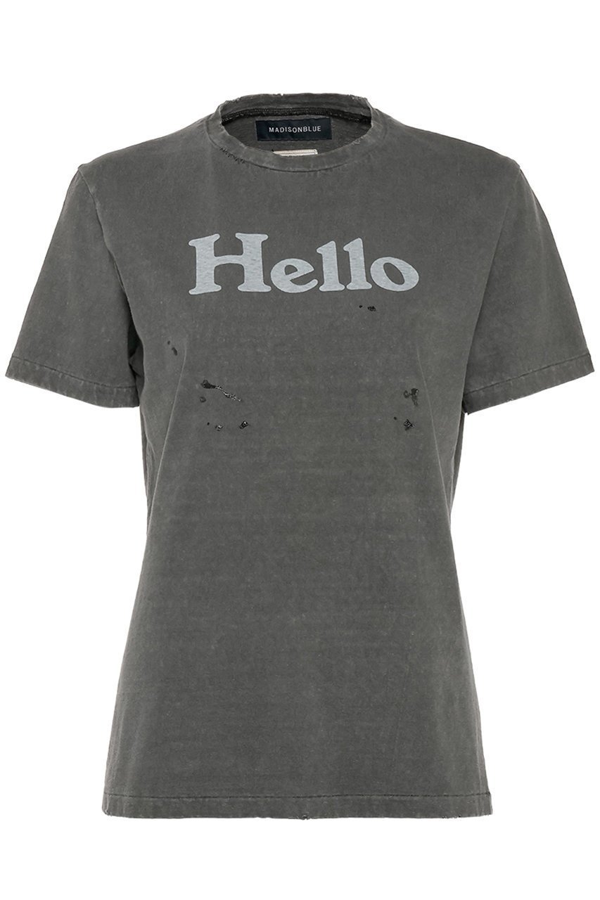 【マディソンブルー/MADISONBLUE】のVINTAGE HELLO TEE ヴィンテージHELLO Tシャツ インテリア・キッズ・メンズ・レディースファッション・服の通販 founy(ファニー) 　ファッション　Fashion　レディースファッション　Fashion for Women　トップス・カットソー　Cut & Sew Tops　シャツ・ブラウス・オフィスカジュアル　Elegant Blouses & Button-Ups　ロングTシャツ・Tシャツ　Longline T-Shirts & Tees　カットソー・ベーシックTシャツ　Cut-and-Sewn Tops / Stretch Tees & Basics　ショート　Short, Short Length　スリーブ　Sleeve, Long Sleeve / Short Sleeve　ダメージ　Distressed, Destroyed　ハンド　Hand, Handmade　ヴィンテージ　Vintage Style　新作・新入荷　New Arrivals / New In　ブラック|ID: prp329100004707938 ipo3291000000034004379