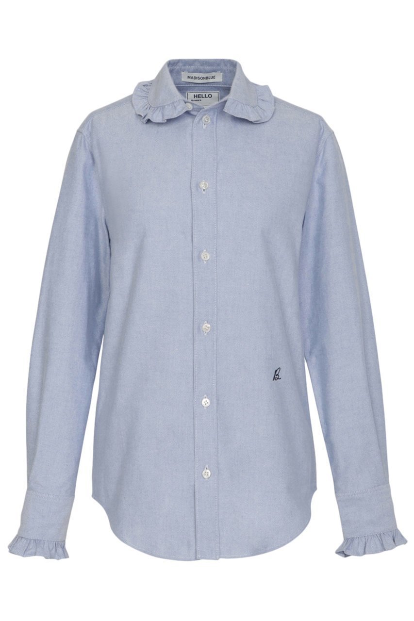 【マディソンブルー/MADISONBLUE】のROUND COLLAR FRILL SH OX ラウンドカラーフリルシャツ インテリア・キッズ・メンズ・レディースファッション・服の通販 founy(ファニー) 　ファッション　Fashion　レディースファッション　Fashion for Women　トップス・カットソー　Cut & Sew Tops　シャツ・ブラウス・オフィスカジュアル　Elegant Blouses & Button-Ups　スリーブ　Sleeve, Long Sleeve / Short Sleeve　バランス　Balance, Style Balance　フリル　Frill, Ruffle　ラウンド　Round, Round Neck　ロング　Long, Long-Length　新作・新入荷　New Arrivals / New In　ブルー|ID: prp329100004707940 ipo3291000000034004396