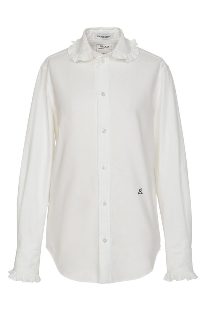 【マディソンブルー/MADISONBLUE】のROUND COLLAR FRILL SH OX ラウンドカラーフリルシャツ インテリア・キッズ・メンズ・レディースファッション・服の通販 founy(ファニー) https://founy.com/ ファッション Fashion レディースファッション Fashion for Women トップス・カットソー Cut & Sew Tops シャツ・ブラウス・オフィスカジュアル Elegant Blouses & Button-Ups スリーブ Sleeve, Long Sleeve / Short Sleeve バランス Balance, Style Balance フリル Frill, Ruffle ラウンド Round, Round Neck ロング Long, Long-Length |ID: prp329100004707940 ipo3291000000036134901