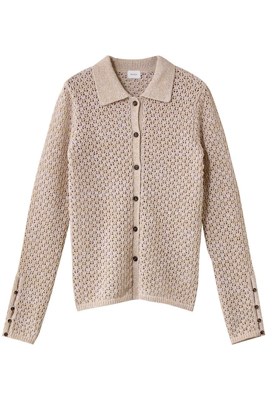 【マノフ/MANOF】のOPENWORK KNIT CARDIGAN カーディガン インテリア・キッズ・メンズ・レディースファッション・服の通販 founy(ファニー) 　ファッション　Fashion　レディースファッション　Fashion for Women　トップス・カットソー　Cut & Sew Tops　ニット　Knit Tops & Sweaters　カーディガン・羽織り　Layered Style Cardigans　カーディガン　Cardigan, Knitwear　コンパクト　Compact, Small Size　スリット　Slit, Slit Detail　エレガント 上品　Elegant　新作・新入荷　New Arrivals / New In　透かし　Cut-Out, Lacework　BEIGE|ID: prp329100004707966 ipo3291000000034004569