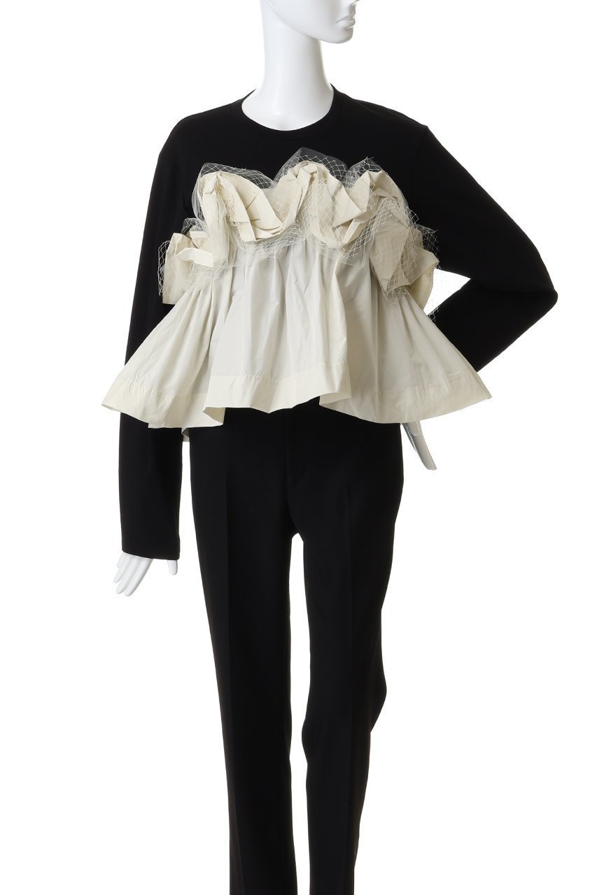 【メゾンスペシャル/MAISON SPECIAL】のMixed Fabric Frill Tops/異素材コンビフリルトップス 人気、トレンドファッション・服の通販 founy(ファニー) 　ファッション　Fashion　レディースファッション　Fashion for Women　トップス・カットソー　Cut & Sew Tops　シャツ・ブラウス・オフィスカジュアル　Elegant Blouses & Button-Ups　ロングTシャツ・Tシャツ　Longline T-Shirts & Tees　カットソー・ベーシックTシャツ　Cut-and-Sewn Tops / Stretch Tees & Basics　カットソー　Cut and Sewn Top　シアー　Sheer, See-Through　スリーブ　Sleeve, Long Sleeve / Short Sleeve　ダウン　Down, Puffer　デニム　Denim, Jeans Material　ドッキング　Docking, Mixed Material　フリル　Frill, Ruffle　レース　Lace, Lace Fabric　ロング　Long, Long-Length　新作・新入荷　New Arrivals / New In　other-2|ID: prp329100004707975 ipo3291000000034004643
