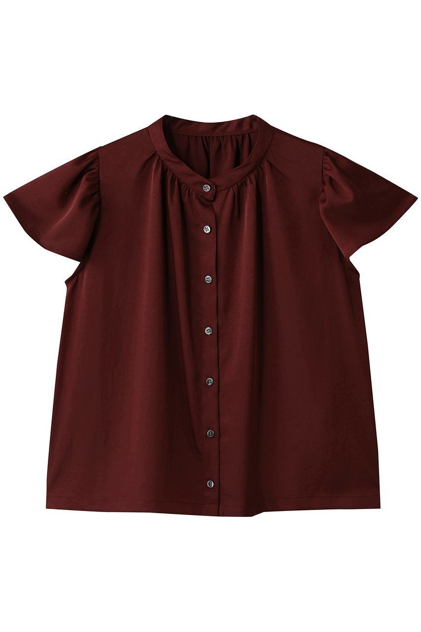 【スリー ドッツ/three dots】のシルキーツイル トップス インテリア・キッズ・メンズ・レディースファッション・服の通販 founy(ファニー) 　ファッション　Fashion　レディースファッション　Fashion for Women　トップス・カットソー　Cut & Sew Tops　シャツ・ブラウス・オフィスカジュアル　Elegant Blouses & Button-Ups　ロングTシャツ・Tシャツ　Longline T-Shirts & Tees　カットソー・ベーシックTシャツ　Cut-and-Sewn Tops / Stretch Tees & Basics　おすすめ　Recommended / Our Picks　ギャザー　Gathered, Ruffled　ショート　Short, Short Length　シルク　Silk, 100% Silk　スリーブ　Sleeve, Long Sleeve / Short Sleeve　セットアップ　Set-Up, Coordinated Outfit　フレア　Flare, Flared　新作・新入荷　New Arrivals / New In　ディープボルドー|ID: prp329100004708020 ipo3291000000034004974