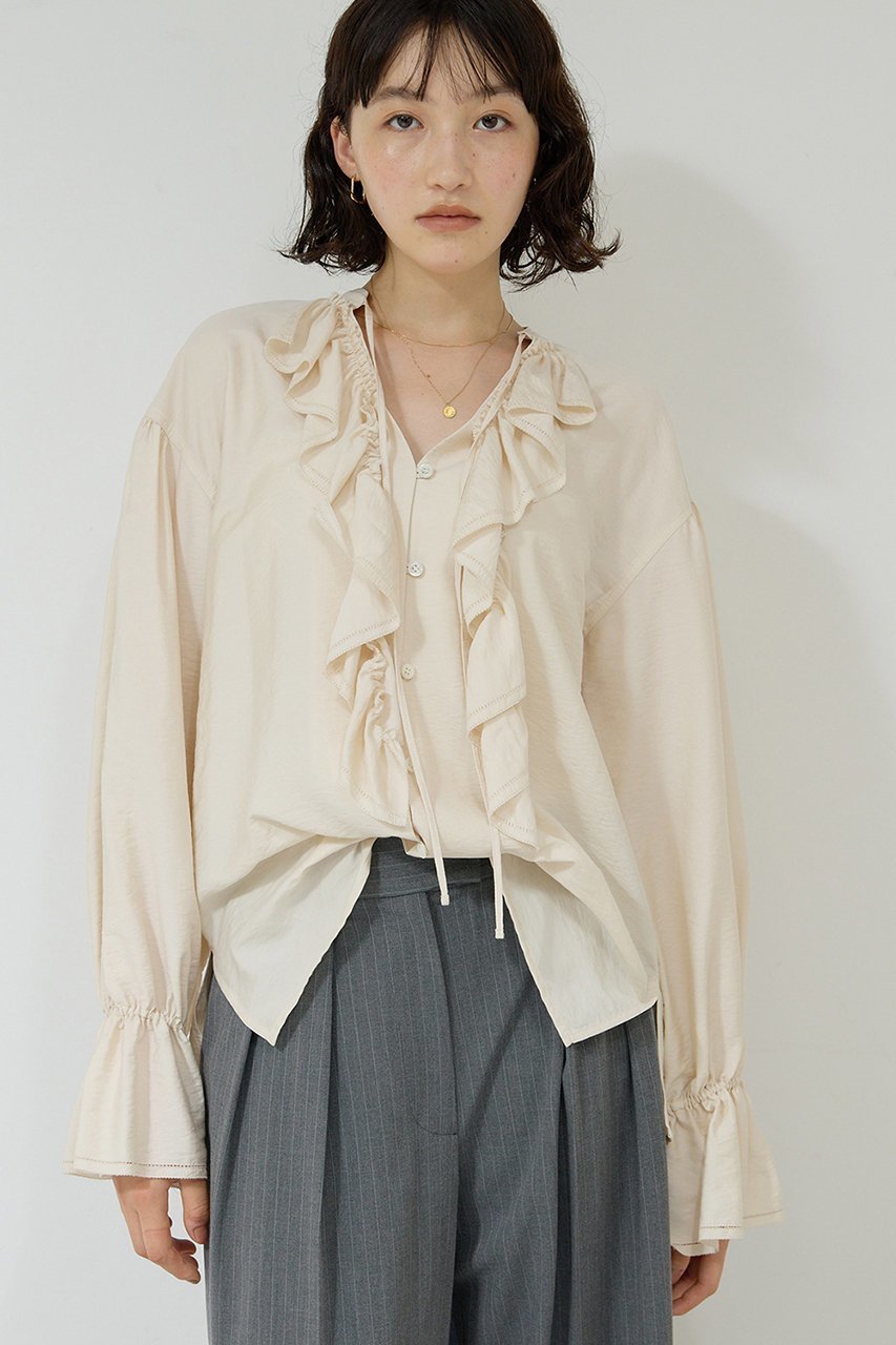 【ガリャルダガランテ/GALLARDAGALANTE】のフリルブラウス 人気、トレンドファッション・服の通販 founy(ファニー) 　ファッション　Fashion　レディースファッション　Fashion for Women　トップス・カットソー　Cut & Sew Tops　シャツ・ブラウス・オフィスカジュアル　Elegant Blouses & Button-Ups　スラックス　Slacks, Dress Pants　スリーブ　Sleeve, Long Sleeve / Short Sleeve　デニム　Denim, Jeans Material　フリル　Frill, Ruffle　ロング　Long, Long-Length　other-6|ID: prp329100004709205 ipo3291000000035433593