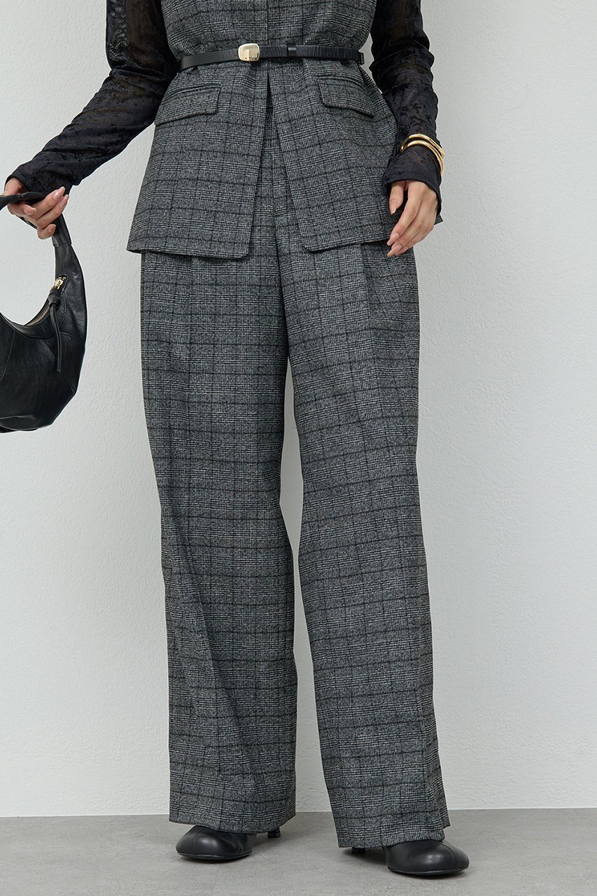 【ガリャルダガランテ/GALLARDAGALANTE】のタックワイドストレートパンツ インテリア・キッズ・メンズ・レディースファッション・服の通販 founy(ファニー) 　ファッション　Fashion　レディースファッション　Fashion for Women　パンツ　Pants & Trousers　おすすめ　Recommended / Our Picks　ストレート　Straight, Straight Cut　チェック　Check, Plaid, Tartan　ベスト　Vest, Waistcoat　マニッシュ　Mannish, Boyish　ワイド　Wide, Wide Fit　エレガント 上品　Elegant　チャコールグレー|ID: prp329100004709206 ipo3291000000035382371