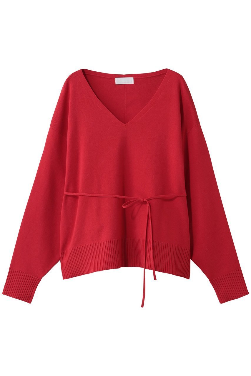 【ガリャルダガランテ/GALLARDAGALANTE】の【CHIKAコラボ】タイ付き総針Vネックニット インテリア・キッズ・メンズ・レディースファッション・服の通販 founy(ファニー) 　ファッション　Fashion　レディースファッション　Fashion for Women　トップス・カットソー　Cut & Sew Tops　ニット　Knit Tops & Sweaters　カジュアルプルオーバー・ニットトップス　Pullovers & Knit Tops / Casual Pullovers　Vネックトップス　V-Neck Tops / V-Cut Neckline Shirts　コラボ　Collaboration, Collab　シンプル　Simple, Minimal　スリット　Slit, Slit Detail　トレンド　Trend, Trending Now　ボトム　Bottoms, Lower Wear　レッド|ID: prp329100004709207 ipo3291000000034639564
