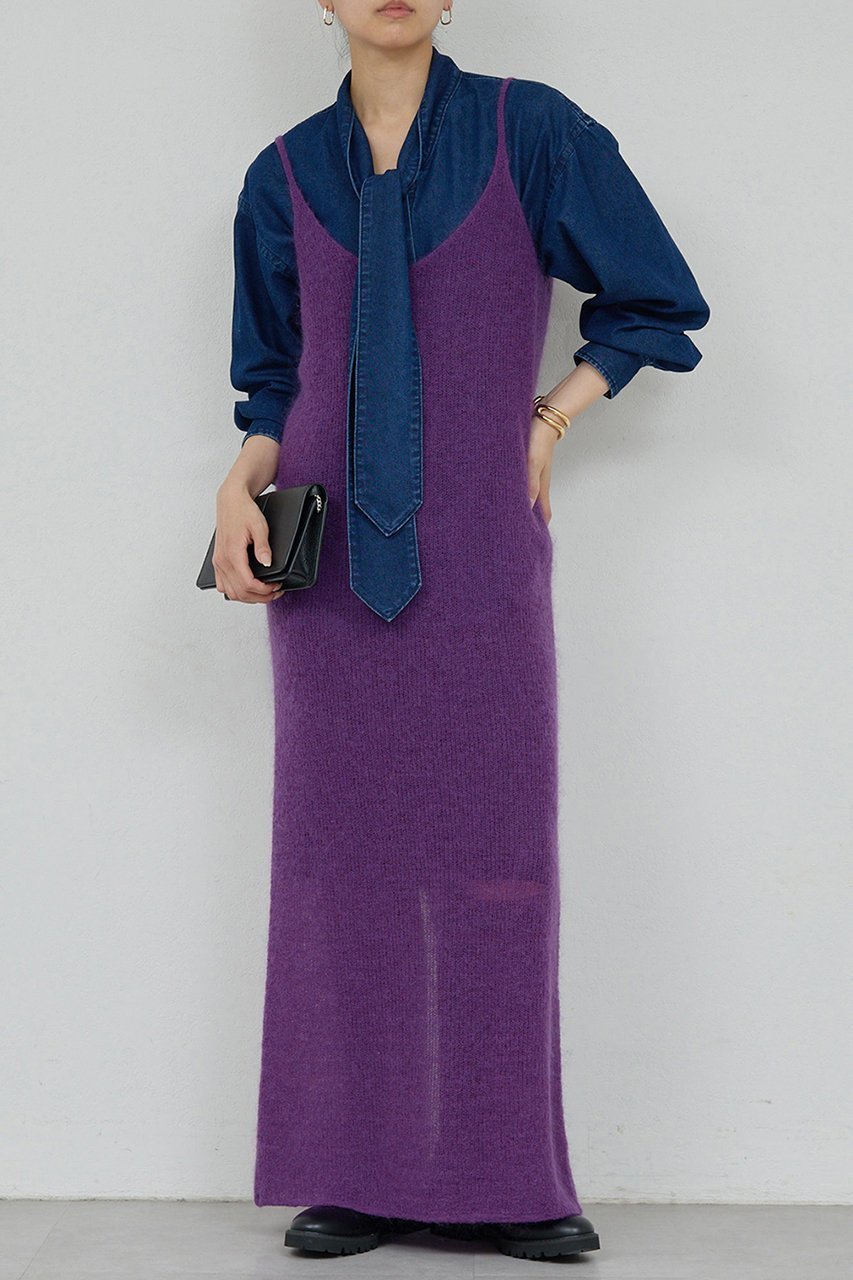 【ガリャルダガランテ/GALLARDAGALANTE】の【比留川游さんコラボ】シアーニットキャミワンピース インテリア・キッズ・メンズ・レディースファッション・服の通販 founy(ファニー) 　ファッションモデル・俳優・女優　Models　女性　Women　比留川游　Hirukawa Yu　ファッション　Fashion　レディースファッション　Fashion for Women　ワンピース　Dresses　キャミソールワンピース　Camisole Dresses　チュニック　Tunic Tops & Dresses　おすすめ　Recommended / Our Picks　コラボ　Collaboration, Collab　シアー　Sheer, See-Through　チュニック　Tunic, Long Top　トレンド　Trend, Trending Now　パープル　Purple, Violet　ロング　Long, Long-Length　A/W・秋冬　Autumn/Winter　パープル|ID: prp329100004709280 ipo3291000000035970718