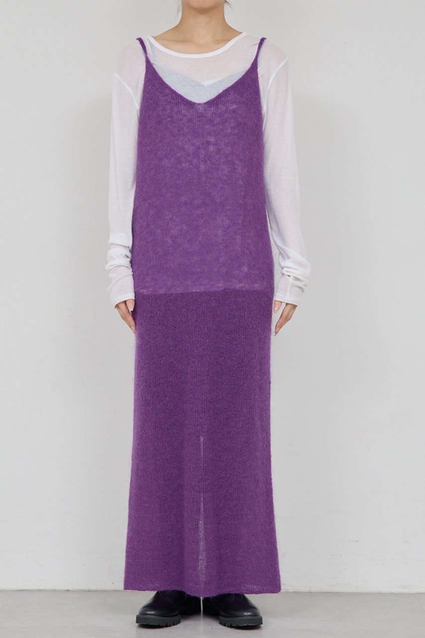 【ガリャルダガランテ/GALLARDAGALANTE】の【比留川游さんコラボ】シアーニットキャミワンピース 人気、トレンドファッション・服の通販 founy(ファニー) 　ファッションモデル・俳優・女優　Models　女性　Women　比留川游　Hirukawa Yu　ファッション　Fashion　レディースファッション　Fashion for Women　ワンピース　Dresses　キャミソールワンピース　Camisole Dresses　チュニック　Tunic Tops & Dresses　おすすめ　Recommended / Our Picks　コラボ　Collaboration, Collab　シアー　Sheer, See-Through　チュニック　Tunic, Long Top　トレンド　Trend, Trending Now　パープル　Purple, Violet　ロング　Long, Long-Length　A/W・秋冬　Autumn/Winter　other-5|ID: prp329100004709280 ipo3291000000035970722