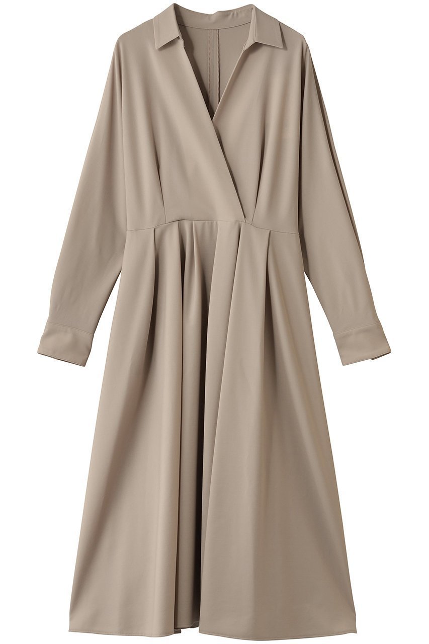 【エステータ/esteta】のウールトロドライストレッチ カシュクールシャツ ワンピース インテリア・キッズ・メンズ・レディースファッション・服の通販 founy(ファニー) 　ファッション　Fashion　レディースファッション　Fashion for Women　ワンピース　Dresses　シャツワンピース / 1枚で着映えコーデ　Shirt Dresses　チュニック　Tunic Tops & Dresses　ギャザー　Gathered, Ruffled　クラシカル　Classical, Vintage-Inspired　チュニック　Tunic, Long Top　プリーツ　Pleats, Pleated　ロング　Long, Long-Length　ベージュ|ID: prp329100004709314 ipo3291000000035382559