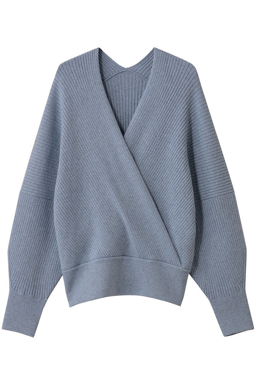 【エステータ/esteta】のカシュクール ニット インテリア・キッズ・メンズ・レディースファッション・服の通販 founy(ファニー) 　ファッション　Fashion　レディースファッション　Fashion for Women　トップス・カットソー　Cut & Sew Tops　ニット　Knit Tops & Sweaters　カジュアルプルオーバー・ニットトップス　Pullovers & Knit Tops / Casual Pullovers　カシュクール　Wrap Design　トレンド　Trend, Trending Now　フレア　Flare, Flared　ワイド　Wide, Wide Fit　エレガント 上品　Elegant　スチールブルー|ID: prp329100004709316 ipo3291000000035382573