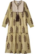 【エスゼット ブロックプリント/SZ Blockprints】のJODHPUR DRESS POPPY ON THIN STRIPE シルクロングドレス ブラウン|ID:prp329100004709330