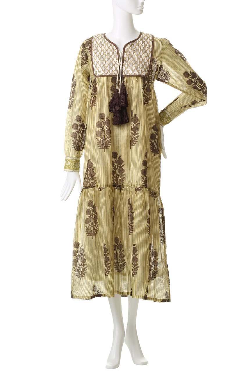 【エスゼット ブロックプリント/SZ Blockprints】のJODHPUR DRESS POPPY ON THIN STRIPE シルクロングドレス 人気、トレンドファッション・服の通販 founy(ファニー) 　ファッション　Fashion　レディースファッション　Fashion for Women　ワンピース　Dresses　フォーマル・パーティードレス・結婚式用ドレス　Elegant & Casual Dresses　チュニック　Tunic Tops & Dresses　シルク　Silk, 100% Silk　ストライプ　Stripe, Striped Pattern　タッセル　Tassel, Fringe　チュニック　Tunic, Long Top　ドレス　Dress, One-Piece　リゾート　Resort, Vacation Style　ロング　Long, Long-Length　other-2|ID: prp329100004709330 ipo3291000000035832047