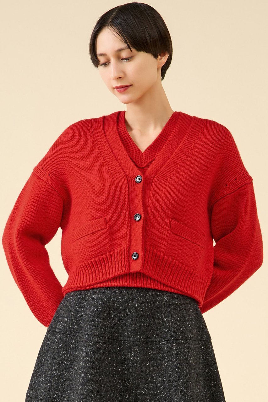 【マルティニーク/martinique】のローゲージウールカーディガン(アンサンブル可) インテリア・キッズ・メンズ・レディースファッション・服の通販 founy(ファニー) 　ファッション　Fashion　レディースファッション　Fashion for Women　トップス・カットソー　Cut & Sew Tops　ニット　Knit Tops & Sweaters　カーディガン・羽織り　Layered Style Cardigans　アンサンブルニット　Knit Ensembles & Twin Sets　おすすめ　Recommended / Our Picks　アクセサリー　Fashion Accessories　アンサンブル　Ensemble Set　カーディガン　Cardigan, Knitwear　コンパクト　Compact, Small Size　ショート　Short, Short Length　バランス　Balance, Style Balance　レッド|ID: prp329100004710697 ipo3291000000035549814