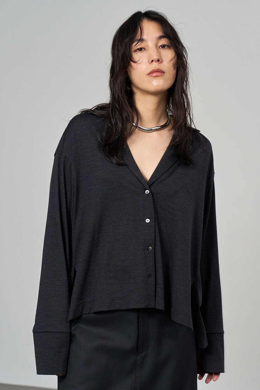 【カオス/Chaos】のレダールオープンカラー インテリア・キッズ・メンズ・レディースファッション・服の通販 founy(ファニー) 　ファッション　Fashion　レディースファッション　Fashion for Women　トップス・カットソー　Cut & Sew Tops　シャツ・ブラウス・オフィスカジュアル　Elegant Blouses & Button-Ups　おすすめ　Recommended / Our Picks　スリーブ　Sleeve, Long Sleeve / Short Sleeve　セットアップ　Set-Up, Coordinated Outfit　ドレープ　Drape, Draping Fabric　リラックス　Relax, Relaxed Fit　ロング　Long, Long-Length　チャコール|ID: prp329100004710729 ipo3291000000034555430