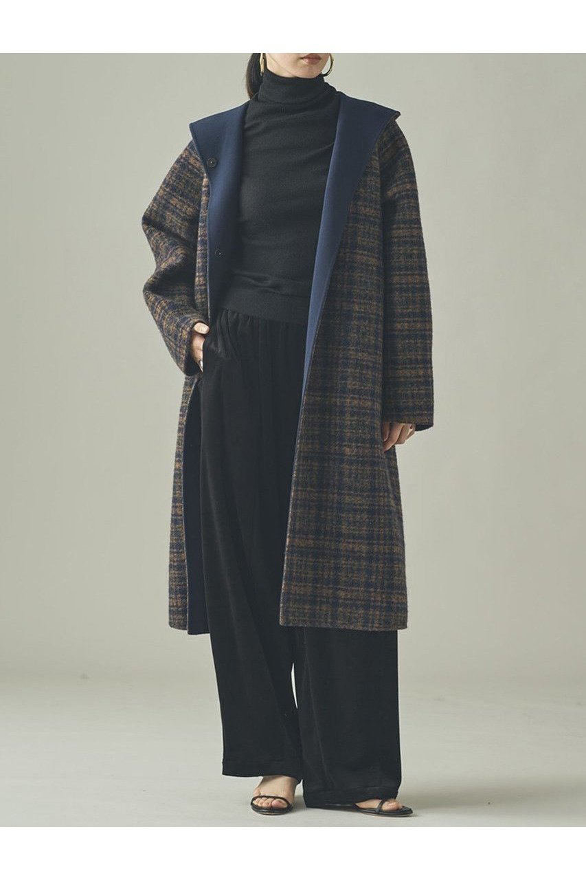 【カレンソロジー/Curensology】の〈C.S.G〉リバーチェックコート 人気、トレンドファッション・服の通販 founy(ファニー) 　ファッション　Fashion　レディースファッション　Fashion for Women　アウター　Coat / Outerwear Collection　コート・ロングコート・ピーコート　Long Coats, Peacoats & More　チェック　Check, Plaid, Tartan　フォルム　Silhouette, Form　ボンディング　Bonding, Bonded Fabric　ロング　Long, Long-Length　エレガント 上品　Elegant　新作・新入荷　New Arrivals / New In　無地　Plain, Solid Color　 other-1|ID: prp329100004710755 ipo3291000000034028042