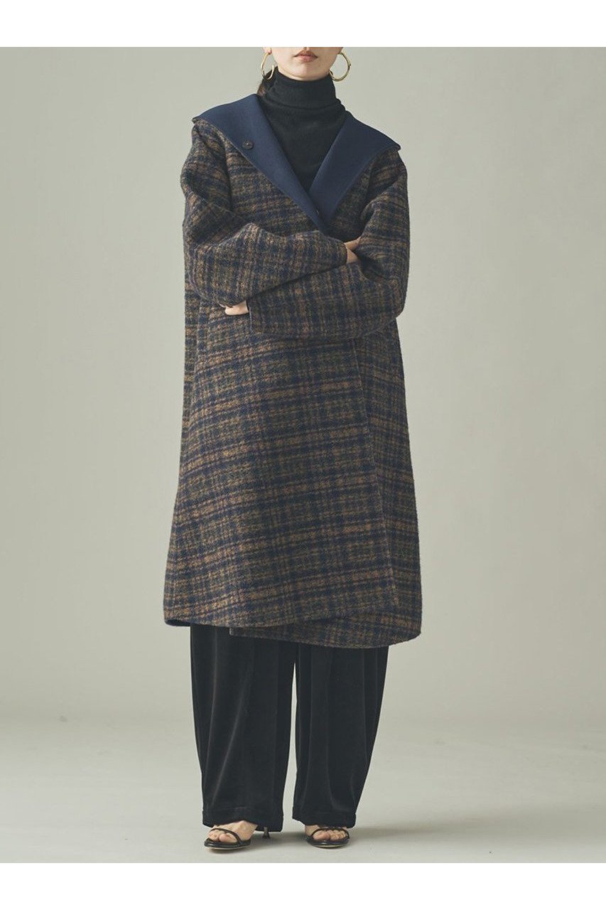【カレンソロジー/Curensology】の〈C.S.G〉リバーチェックコート 人気、トレンドファッション・服の通販 founy(ファニー) 　ファッション　Fashion　レディースファッション　Fashion for Women　アウター　Coat / Outerwear Collection　コート・ロングコート・ピーコート　Long Coats, Peacoats & More　チェック　Check, Plaid, Tartan　フォルム　Silhouette, Form　ボンディング　Bonding, Bonded Fabric　ロング　Long, Long-Length　エレガント 上品　Elegant　新作・新入荷　New Arrivals / New In　無地　Plain, Solid Color　other-2|ID: prp329100004710755 ipo3291000000034028044