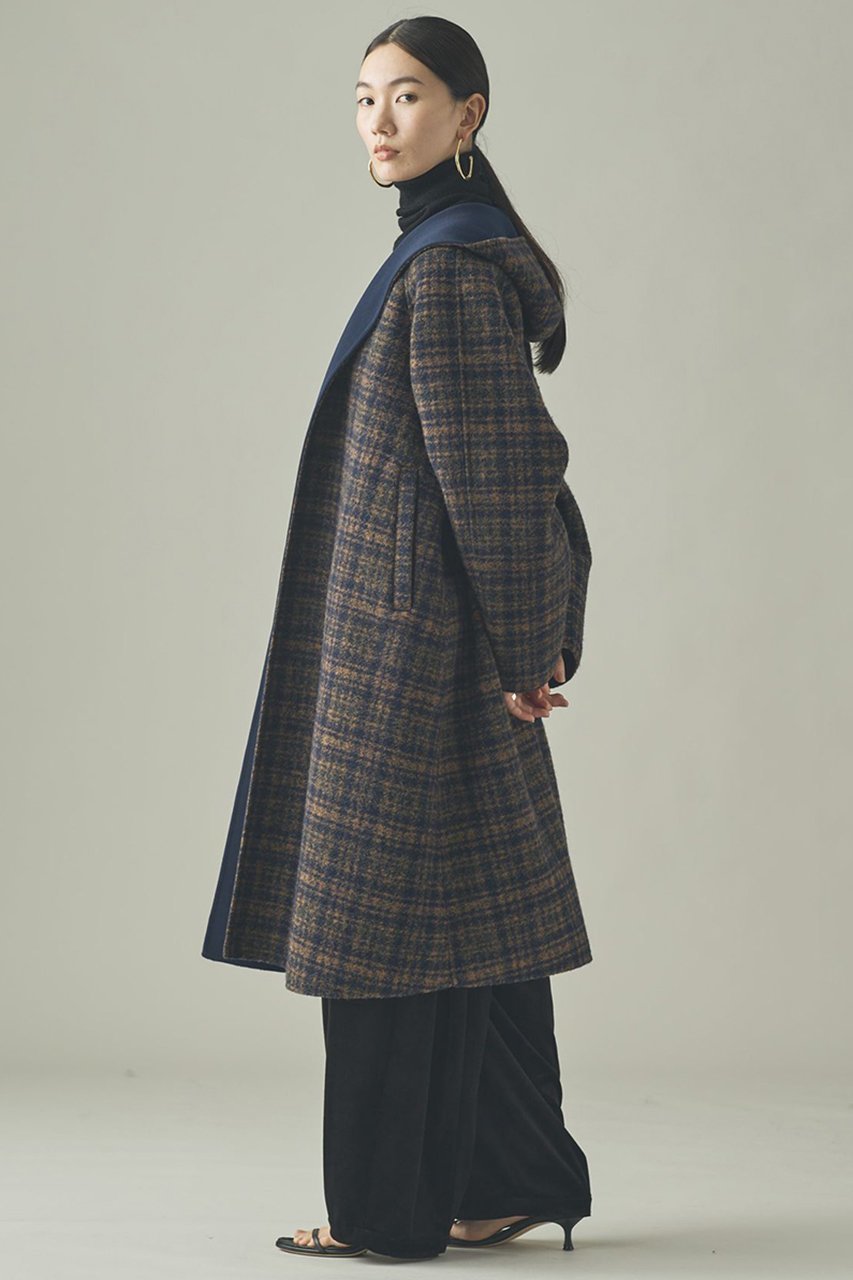 【カレンソロジー/Curensology】の〈C.S.G〉リバーチェックコート 人気、トレンドファッション・服の通販 founy(ファニー) 　ファッション　Fashion　レディースファッション　Fashion for Women　アウター　Coat / Outerwear Collection　コート・ロングコート・ピーコート　Long Coats, Peacoats & More　チェック　Check, Plaid, Tartan　フォルム　Silhouette, Form　ボンディング　Bonding, Bonded Fabric　ロング　Long, Long-Length　エレガント 上品　Elegant　新作・新入荷　New Arrivals / New In　無地　Plain, Solid Color　other-5|ID: prp329100004710755 ipo3291000000034028050
