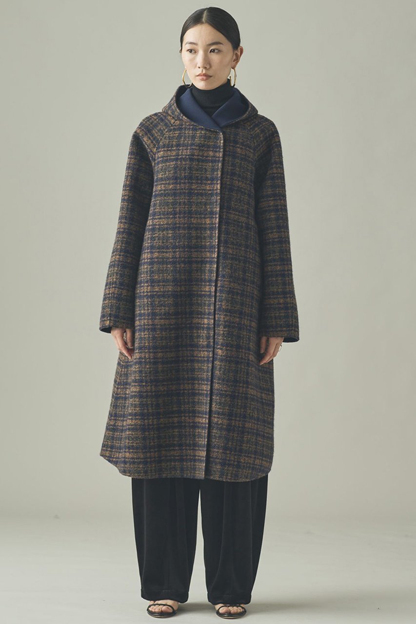 【カレンソロジー/Curensology】の〈C.S.G〉リバーチェックコート 人気、トレンドファッション・服の通販 founy(ファニー) 　ファッション　Fashion　レディースファッション　Fashion for Women　アウター　Coat / Outerwear Collection　コート・ロングコート・ピーコート　Long Coats, Peacoats & More　チェック　Check, Plaid, Tartan　フォルム　Silhouette, Form　ボンディング　Bonding, Bonded Fabric　ロング　Long, Long-Length　エレガント 上品　Elegant　新作・新入荷　New Arrivals / New In　無地　Plain, Solid Color　other-6|ID: prp329100004710755 ipo3291000000034028052