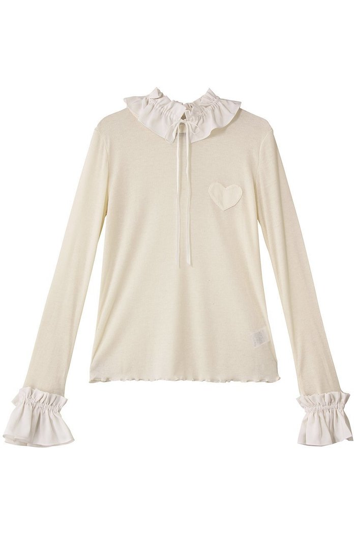 【ミュベール/MUVEIL】のフリルハートパッチカットソー インテリア・キッズ・メンズ・レディースファッション・服の通販 founy(ファニー) https://founy.com/ ファッション Fashion レディースファッション Fashion for Women トップス・カットソー Cut & Sew Tops シャツ・ブラウス・オフィスカジュアル Elegant Blouses & Button-Ups ロングTシャツ・Tシャツ Longline T-Shirts & Tees カットソー・ベーシックTシャツ Cut-and-Sewn Tops / Stretch Tees & Basics インナー Innerwear ウォーム Warm Fabric カットソー Cut and Sewn Top ギャザー Gathered, Ruffled シアー Sheer, See-Through ストレッチ Stretch, Stretchy Fabric スリーブ Sleeve, Long Sleeve / Short Sleeve テレコ Ribbed, Rib Stitch ドレープ Drape, Draping Fabric パッチ Patch, Appliqué フリル Frill, Ruffle ラウンド Round, Round Neck リボン Ribbon, Bow ロング Long, Long-Length エレガント 上品 Elegant 新作・新入荷 New Arrivals / New In |ID: prp329100004712178 ipo3291000000034036983