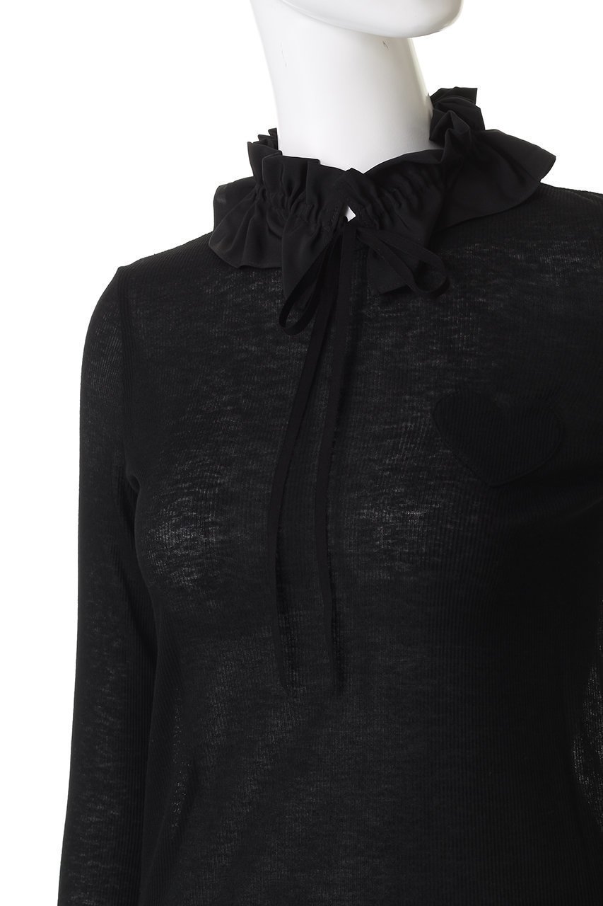 【ミュベール/MUVEIL】のフリルハートパッチカットソー 人気、トレンドファッション・服の通販 founy(ファニー) 　ファッション　Fashion　レディースファッション　Fashion for Women　トップス・カットソー　Cut & Sew Tops　シャツ・ブラウス・オフィスカジュアル　Elegant Blouses & Button-Ups　ロングTシャツ・Tシャツ　Longline T-Shirts & Tees　カットソー・ベーシックTシャツ　Cut-and-Sewn Tops / Stretch Tees & Basics　インナー　Innerwear　ウォーム　Warm Fabric　カットソー　Cut and Sewn Top　ギャザー　Gathered, Ruffled　シアー　Sheer, See-Through　ストレッチ　Stretch, Stretchy Fabric　スリーブ　Sleeve, Long Sleeve / Short Sleeve　テレコ　Ribbed, Rib Stitch　ドレープ　Drape, Draping Fabric　パッチ　Patch, Appliqué　フリル　Frill, Ruffle　ラウンド　Round, Round Neck　リボン　Ribbon, Bow　ロング　Long, Long-Length　エレガント 上品　Elegant　新作・新入荷　New Arrivals / New In　other-5|ID: prp329100004712178 ipo3291000000034036989