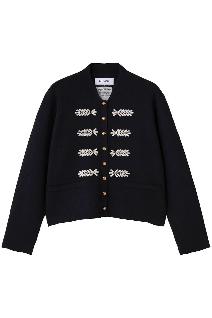 【ミュベール/MUVEIL】のナポレオンニットジャケット インテリア・キッズ・メンズ・レディースファッション・服の通販 founy(ファニー) 　ファッション　Fashion　レディースファッション　Fashion for Women　アウター　Coat / Outerwear Collection　レディースジャケット・軽アウター　Jackets　クール　Cool, Chic　ショート　Short, Short Length　ジャカード／ジャガード　Jacquard, Woven Pattern　ジャケット　Jacket, Outerwear　ダブル　Double, Double-Breasted　パール　Pearl, Pearl Accent　マニッシュ　Mannish, Boyish　メタル　Metal, Metal Parts　モチーフ　Motif, Design Theme　新作・新入荷　New Arrivals / New In　ネイビー|ID: prp329100004712179 ipo3291000000034036994