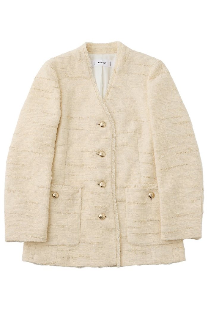 【ザ ストア バイ シー/THE STORE by C】の【COCUCA】ツイードVネックジャケット インテリア・キッズ・メンズ・レディースファッション・服の通販 founy(ファニー) https://founy.com/ ファッション Fashion レディースファッション Fashion for Women アウター Coat / Outerwear Collection レディースジャケット・軽アウター Jackets イタリア Italy カーディガン Cardigan, Knitwear グラデーション Gradient, Ombre ジャケット Jacket, Outerwear ツイード Twill, Twill Weave デニム Denim, Jeans Material ドレス Dress, One-Piece フリンジ Fringe, Tassel ロング Long, Long-Length 新作・新入荷 New Arrivals / New In |ID: prp329100004712186 ipo3291000000034037057