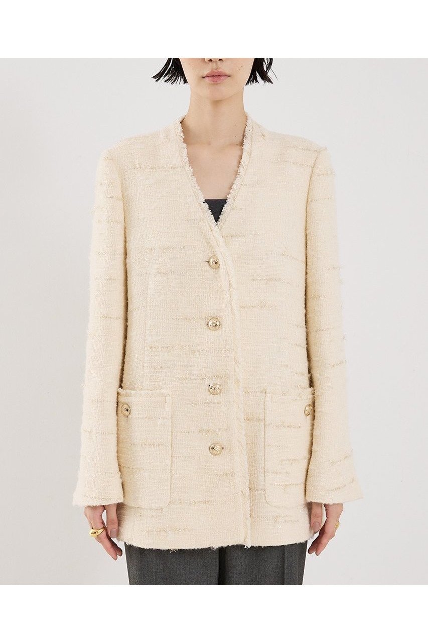 【ザ ストア バイ シー/THE STORE by C】の【COCUCA】ツイードVネックジャケット 人気、トレンドファッション・服の通販 founy(ファニー) 　ファッション　Fashion　レディースファッション　Fashion for Women　アウター　Coat / Outerwear Collection　レディースジャケット・軽アウター　Jackets　イタリア　Italy　カーディガン　Cardigan, Knitwear　グラデーション　Gradient, Ombre　ジャケット　Jacket, Outerwear　ツイード　Twill, Twill Weave　デニム　Denim, Jeans Material　ドレス　Dress, One-Piece　フリンジ　Fringe, Tassel　ロング　Long, Long-Length　新作・新入荷　New Arrivals / New In　other-4|ID: prp329100004712186 ipo3291000000034037061