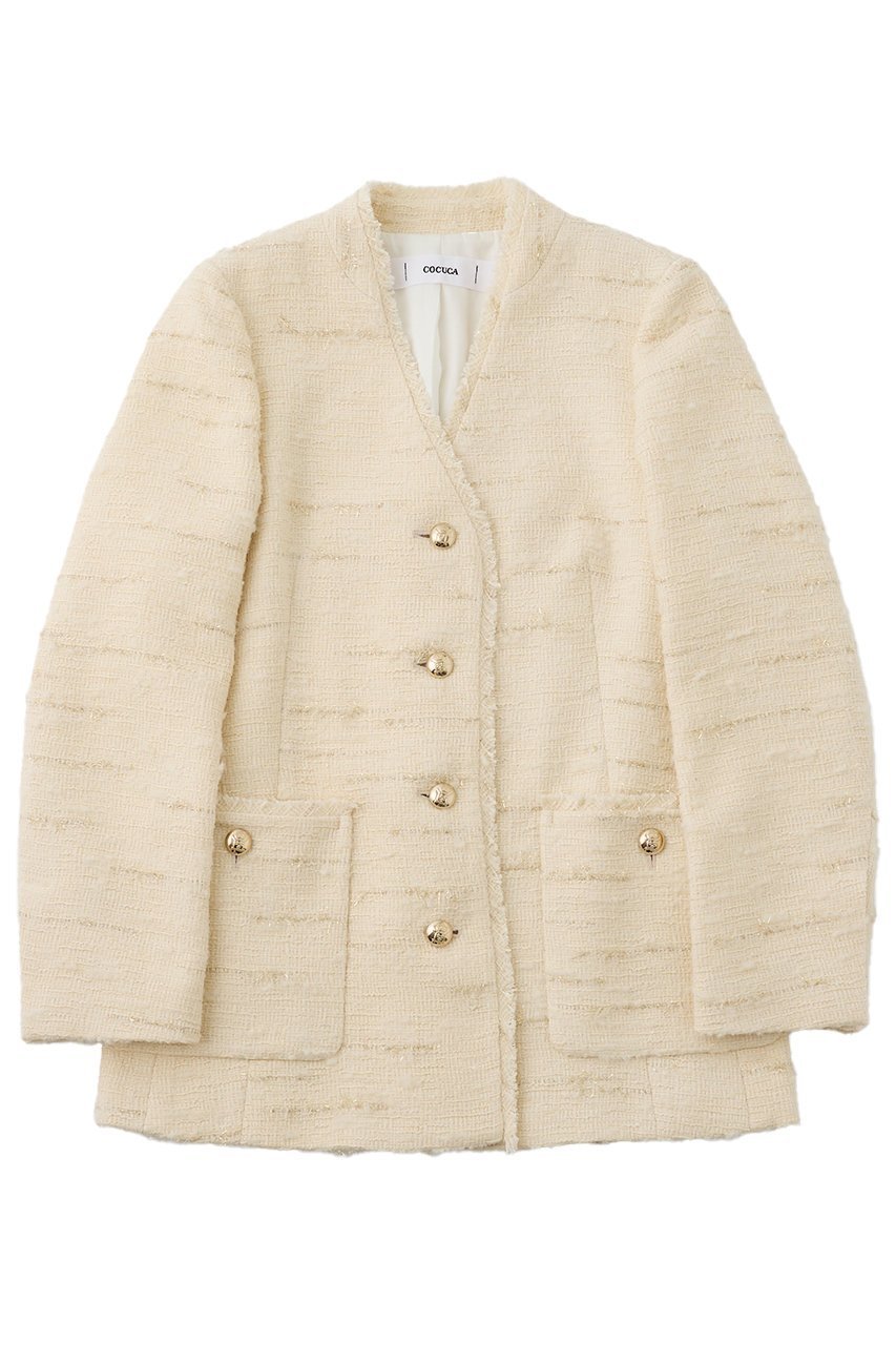 【ザ ストア バイ シー/THE STORE by C】の【COCUCA】ツイードVネックジャケット 人気、トレンドファッション・服の通販 founy(ファニー) 　ファッション　Fashion　レディースファッション　Fashion for Women　アウター　Coat / Outerwear Collection　レディースジャケット・軽アウター　Jackets　イタリア　Italy　カーディガン　Cardigan, Knitwear　グラデーション　Gradient, Ombre　ジャケット　Jacket, Outerwear　ツイード　Twill, Twill Weave　デニム　Denim, Jeans Material　ドレス　Dress, One-Piece　フリンジ　Fringe, Tassel　ロング　Long, Long-Length　 other-1|ID: prp329100004712186 ipo3291000000034483872