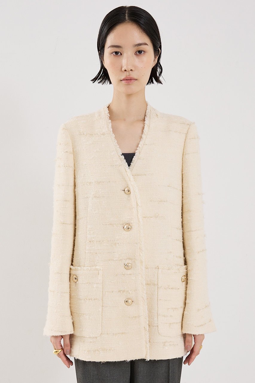 【ザ ストア バイ シー/THE STORE by C】の【COCUCA】ツイードVネックジャケット 人気、トレンドファッション・服の通販 founy(ファニー) 　ファッション　Fashion　レディースファッション　Fashion for Women　アウター　Coat / Outerwear Collection　レディースジャケット・軽アウター　Jackets　イタリア　Italy　カーディガン　Cardigan, Knitwear　グラデーション　Gradient, Ombre　ジャケット　Jacket, Outerwear　ツイード　Twill, Twill Weave　デニム　Denim, Jeans Material　ドレス　Dress, One-Piece　フリンジ　Fringe, Tassel　ロング　Long, Long-Length　other-4|ID: prp329100004712186 ipo3291000000034483876