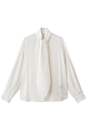 【エリオポール/heliopole】のシアーチェックボウタイブラウス 人気、トレンドファッション・服の通販 founy(ファニー) ファッション Fashion レディースファッション Fashion for Women トップス・カットソー Cut & Sew Tops シャツ・ブラウス・オフィスカジュアル Elegant Blouses & Button-Ups シアー Sheer, See-Through スリーブ Sleeve, Long Sleeve / Short Sleeve デニム Denim, Jeans Material フェミニン Feminine, Girly ロング Long, Long-Length 新作・新入荷 New Arrivals / New In |ID:prp329100004712197