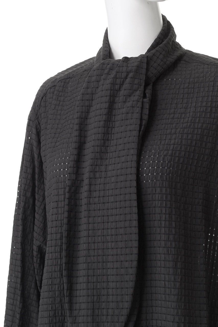 【エリオポール/heliopole】のシアーチェックボウタイブラウス 人気、トレンドファッション・服の通販 founy(ファニー) 　ファッション　Fashion　レディースファッション　Fashion for Women　トップス・カットソー　Cut & Sew Tops　シャツ・ブラウス・オフィスカジュアル　Elegant Blouses & Button-Ups　シアー　Sheer, See-Through　スリーブ　Sleeve, Long Sleeve / Short Sleeve　デニム　Denim, Jeans Material　フェミニン　Feminine, Girly　ロング　Long, Long-Length　新作・新入荷　New Arrivals / New In　other-5|ID: prp329100004712197 ipo3291000000034037141
