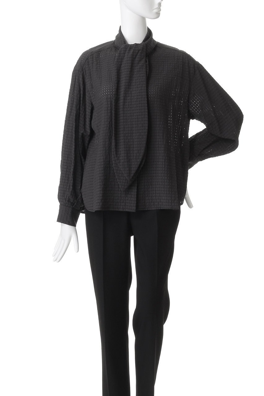 【エリオポール/heliopole】のシアーチェックボウタイブラウス 人気、トレンドファッション・服の通販 founy(ファニー) 　ファッション　Fashion　レディースファッション　Fashion for Women　トップス・カットソー　Cut & Sew Tops　シャツ・ブラウス・オフィスカジュアル　Elegant Blouses & Button-Ups　シアー　Sheer, See-Through　スリーブ　Sleeve, Long Sleeve / Short Sleeve　デニム　Denim, Jeans Material　フェミニン　Feminine, Girly　ロング　Long, Long-Length　other-2|ID: prp329100004712197 ipo3291000000035754329