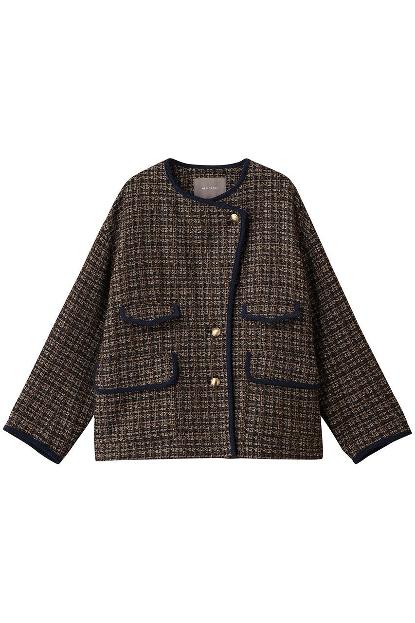 【エリオポール/heliopole】のツイードビッグジャケット インテリア・キッズ・メンズ・レディースファッション・服の通販 founy(ファニー) 　ファッション　Fashion　レディースファッション　Fashion for Women　アウター　Coat / Outerwear Collection　レディースジャケット・軽アウター　Jackets　エレガント 上品　Elegant　コーデュロイ　Corduroy, Cord Fabric　ジャケット　Jacket, Outerwear　スリーブ　Sleeve, Long Sleeve / Short Sleeve　ツイード　Twill, Twill Weave　トリミング　Trimming, Decorative Edge　ロング　Long, Long-Length　新作・新入荷　New Arrivals / New In　A/W・秋冬　Autumn/Winter　ダークブラウン|ID: prp329100004712198 ipo3291000000034037144