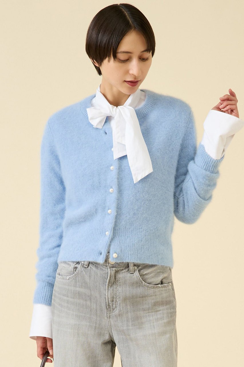 【マルティニーク/martinique】のFOXカシミヤパールカーディガン(一部WEB限定カラー ) インテリア・キッズ・メンズ・レディースファッション・服の通販 founy(ファニー) 　ファッション　Fashion　レディースファッション　Fashion for Women　トップス・カットソー　Cut & Sew Tops　ニット　Knit Tops & Sweaters　カーディガン・羽織り　Layered Style Cardigans　おすすめ　Recommended / Our Picks　アンゴラ　Angora Knitwear　カーディガン　Cardigan, Knitwear　パール　Pearl, Pearl Accent　ラグジュアリー　Luxury, Elegant　再入荷　Restock / Back in Stock　定番　Standard, Basic Item　羽織　Haori, Light Jacket　サックス|ID: prp329100004712213 ipo3291000000035754380