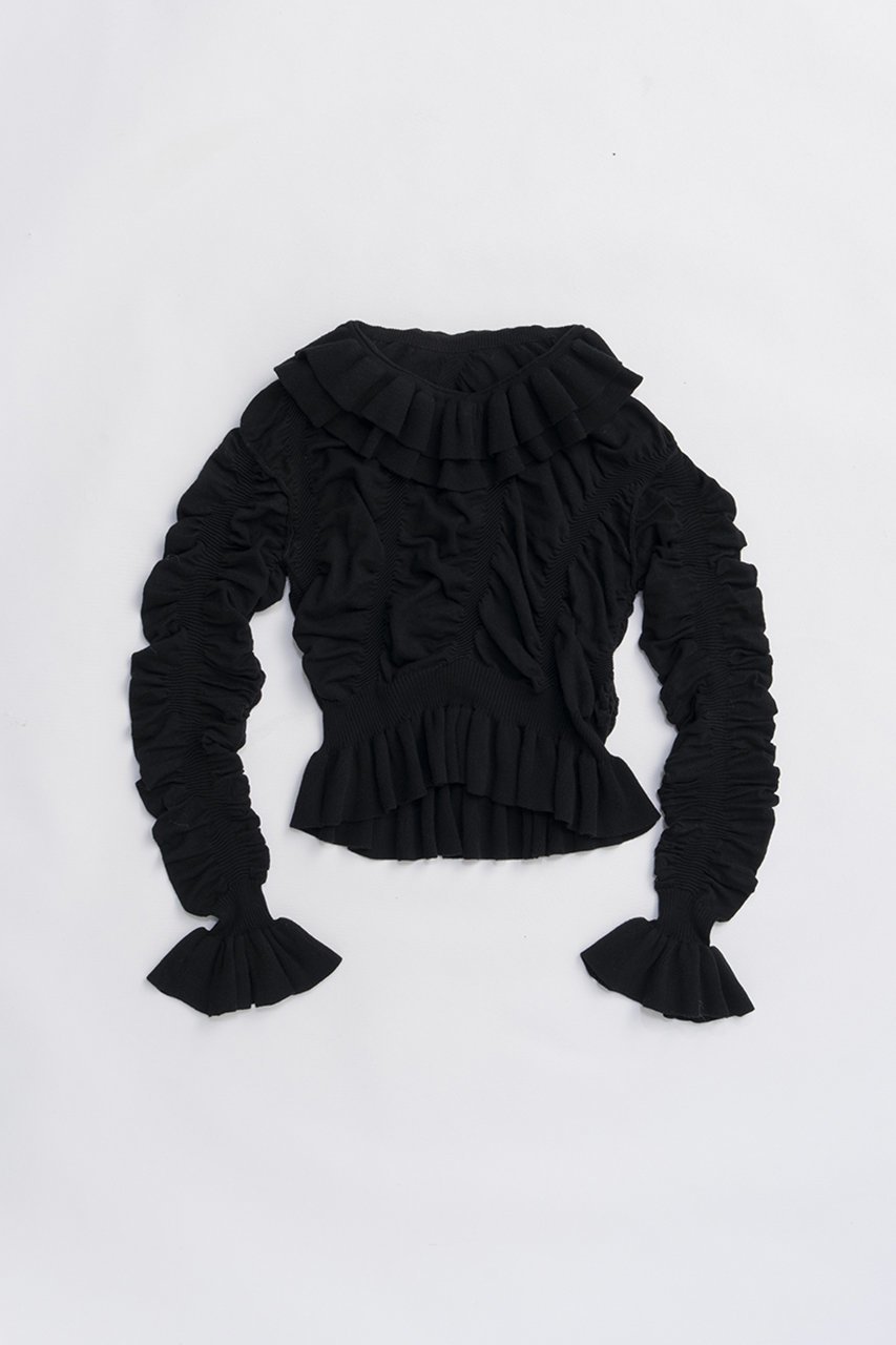 【プランク プロジェクト/PRANK PROJECT】のシャーリングラッフルニット 人気、トレンドファッション・服の通販 founy(ファニー) 　ファッション　Fashion　レディースファッション　Fashion for Women　トップス・カットソー　Cut & Sew Tops　ニット　Knit Tops & Sweaters　カジュアルプルオーバー・ニットトップス　Pullovers & Knit Tops / Casual Pullovers　おすすめ　Recommended / Our Picks　シャーリング　Shirring, Ruched　デニム　Denim, Jeans Material　ボトム　Bottoms, Lower Wear　ミックス　Mix, Mixed Style　ラッフル　Ruffle, Frill　新作・新入荷　New Arrivals / New In　 other-1|ID: prp329100004713049 ipo3291000000034046754