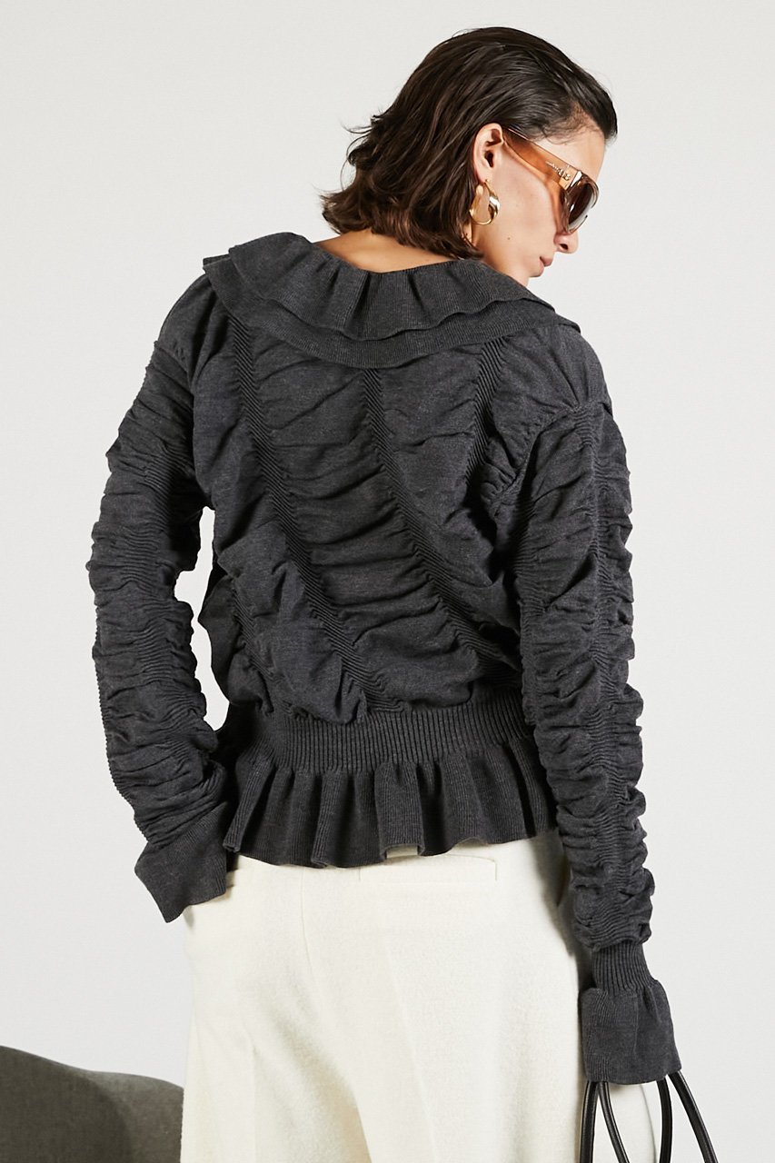 【プランク プロジェクト/PRANK PROJECT】のシャーリングラッフルニット 人気、トレンドファッション・服の通販 founy(ファニー) 　ファッション　Fashion　レディースファッション　Fashion for Women　トップス・カットソー　Cut & Sew Tops　ニット　Knit Tops & Sweaters　カジュアルプルオーバー・ニットトップス　Pullovers & Knit Tops / Casual Pullovers　おすすめ　Recommended / Our Picks　シャーリング　Shirring, Ruched　デニム　Denim, Jeans Material　ボトム　Bottoms, Lower Wear　ミックス　Mix, Mixed Style　ラッフル　Ruffle, Frill　新作・新入荷　New Arrivals / New In　other-8|ID: prp329100004713049 ipo3291000000034046763