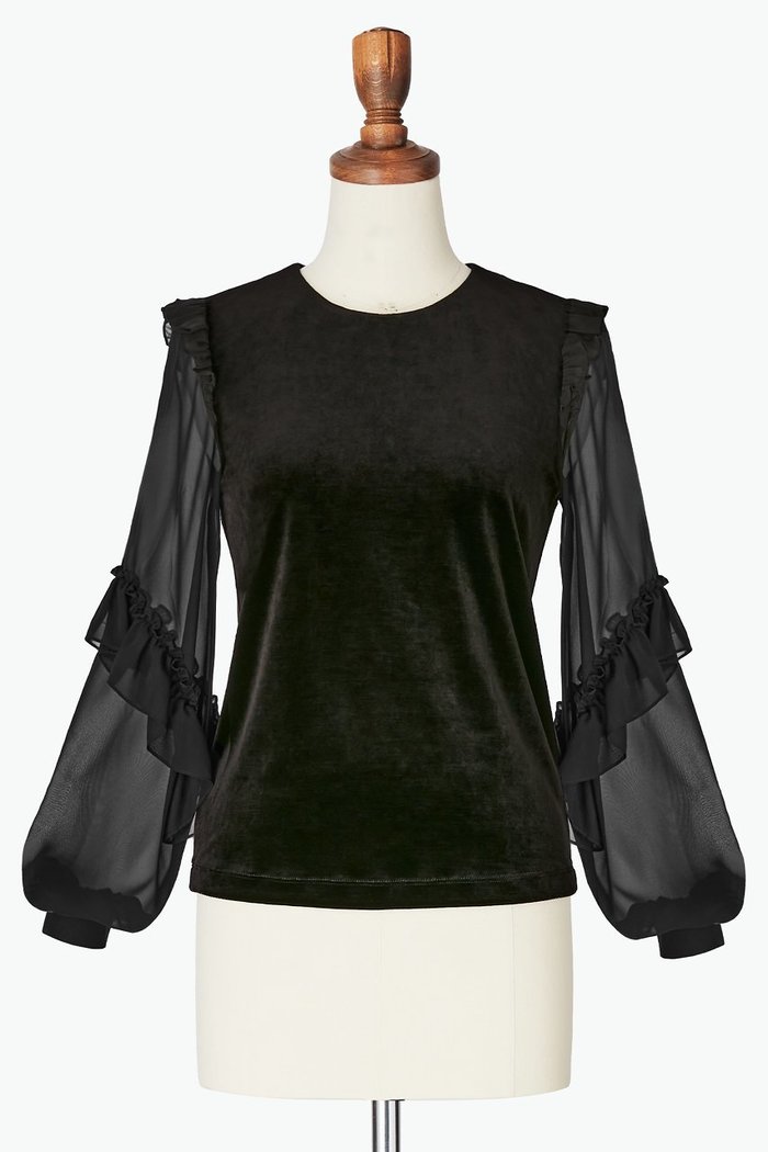 【デイジーリン/DAISY LIN】のTop “High-end Lady” インテリア・キッズ・メンズ・レディースファッション・服の通販 founy(ファニー) https://founy.com/ ファッション Fashion レディースファッション Fashion for Women トップス・カットソー Cut & Sew Tops シャツ・ブラウス・オフィスカジュアル Elegant Blouses & Button-Ups エレガント 上品 Elegant シフォン Chiffon, Lightweight Fabric シンプル Simple, Minimal スマート Smart, Elegant スリット Slit, Slit Detail スリーブ Sleeve, Long Sleeve / Short Sleeve フェミニン Feminine, Girly フリル Frill, Ruffle ベロア Velour, Soft Velvet ロング Long, Long-Length 人気 Popular, Best Seller 新作・新入荷 New Arrivals / New In |ID: prp329100004713054 ipo3291000000034046800