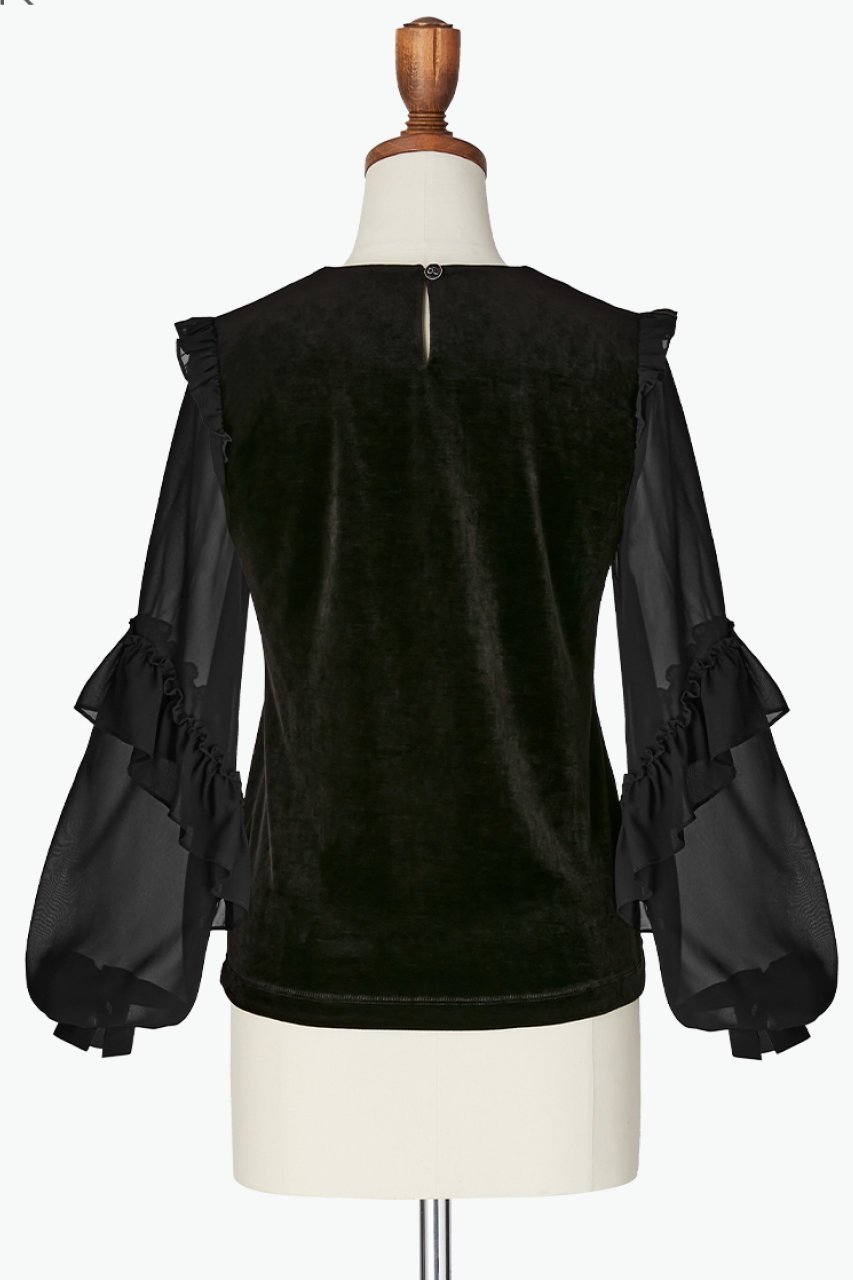 【デイジーリン/DAISY LIN】のTop “High-end Lady” 人気、トレンドファッション・服の通販 founy(ファニー) 　ファッション　Fashion　レディースファッション　Fashion for Women　トップス・カットソー　Cut & Sew Tops　シャツ・ブラウス・オフィスカジュアル　Elegant Blouses & Button-Ups　エレガント 上品　Elegant　シフォン　Chiffon, Lightweight Fabric　シンプル　Simple, Minimal　スマート　Smart, Elegant　スリット　Slit, Slit Detail　スリーブ　Sleeve, Long Sleeve / Short Sleeve　フェミニン　Feminine, Girly　フリル　Frill, Ruffle　ベロア　Velour, Soft Velvet　ロング　Long, Long-Length　人気　Popular, Best Seller　新作・新入荷　New Arrivals / New In　other-2|ID: prp329100004713054 ipo3291000000034046802
