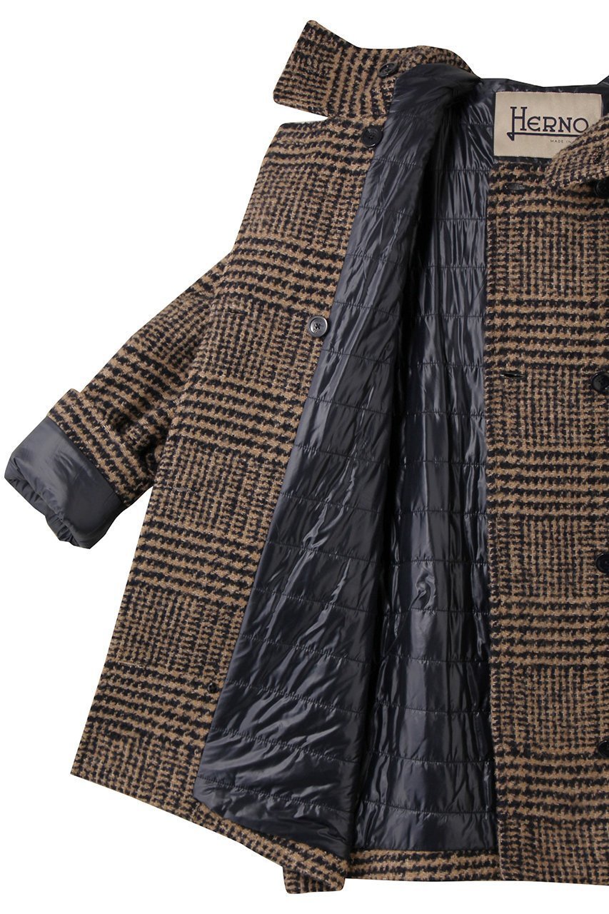 【ヘルノ/HERNO】のチェック中綿コンビフーディーショートコート 人気、トレンドファッション・服の通販 founy(ファニー) 　ファッション　Fashion　レディースファッション　Fashion for Women　アウター　Coat / Outerwear Collection　コート・ロングコート・ピーコート　Long Coats, Peacoats & More　クラシック　Classic, Timeless Style　ショート　Short, Short Length　シンプル　Simple, Minimal　チェック　Check, Plaid, Tartan　ツイード　Twill, Twill Weave　エレガント 上品　Elegant　定番　Standard, Basic Item　other-6|ID: prp329100004714058 ipo3291000000035321629